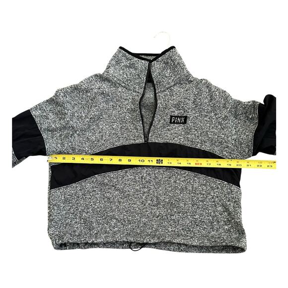 PINK Victoria's Secret Crop Sweater Size Small Gray Knit Half Zip Drawstring - Picture 4 of 9